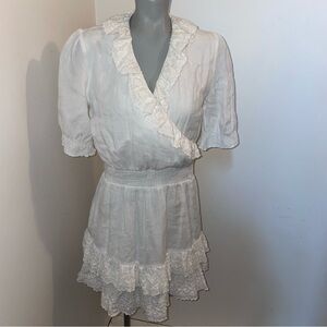Les Coyotes de Paris dress lace trim ramie cotton white girls size 18 womens XS